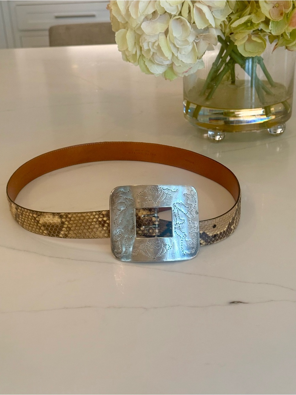 Vintage Ralph Lauren Collection Python belt w/ hand tooled silver plated buckle - Picture 2 of 12